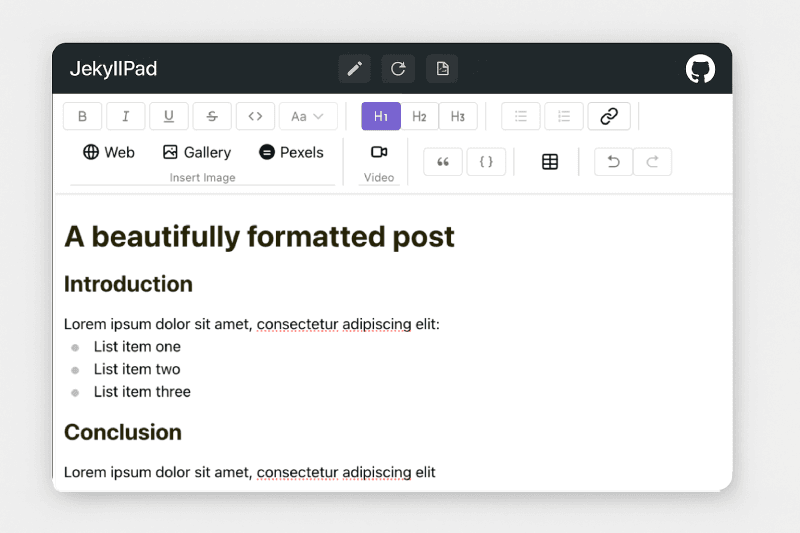 JekyllPad Editor Interface
