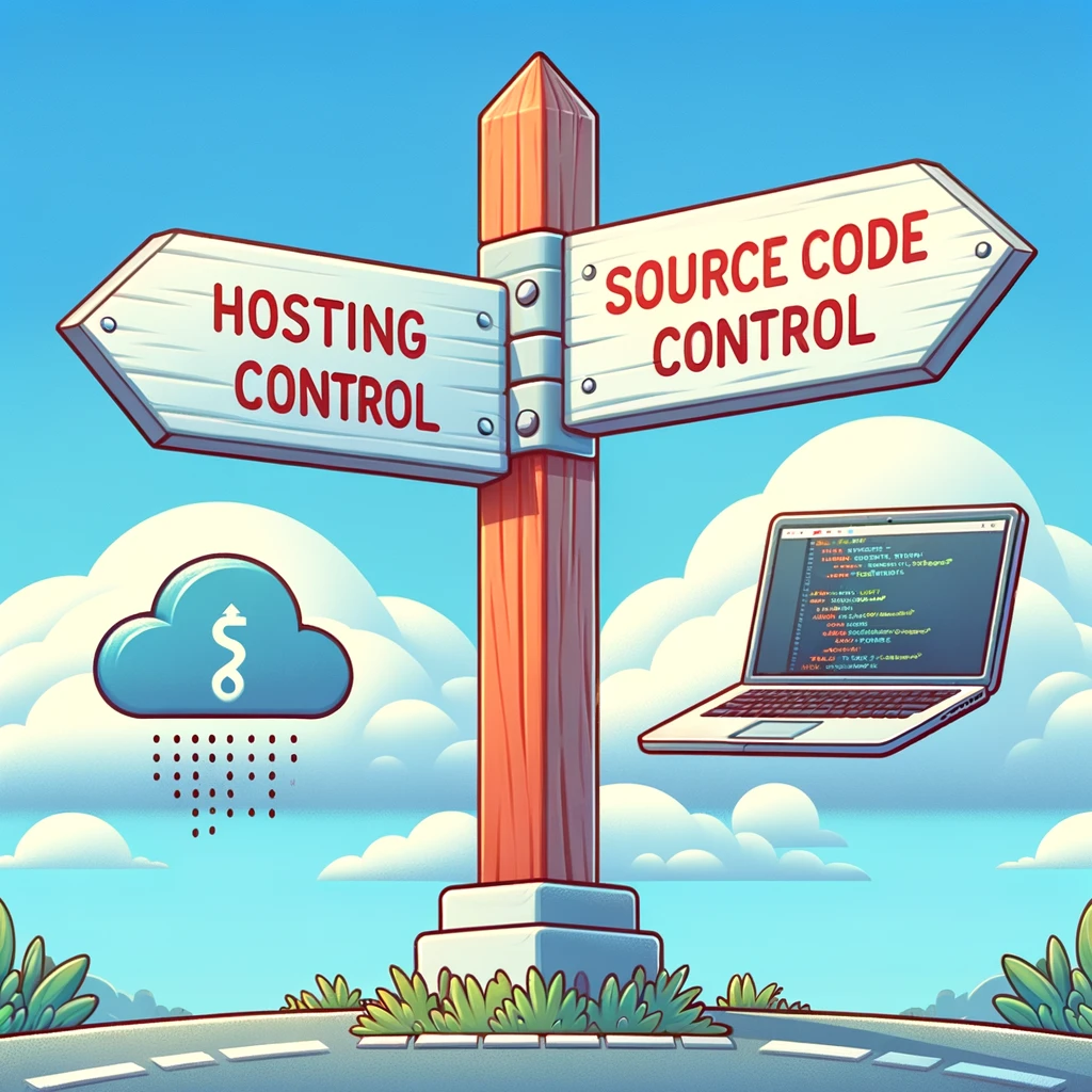 Crossroad signpost illustrating the choice between hosting server control and source code control for blog integration