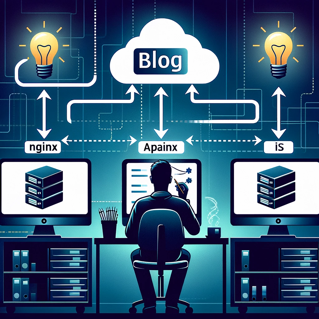 Web developer configuring reverse proxy on NGINX, Apache, and IIS for blog integration